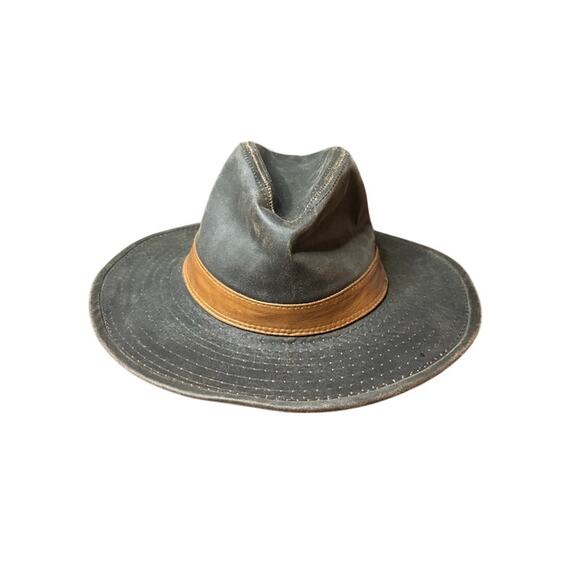 Vintage J. Hats Fedora Indiana Jones Leather Hat Western Gray with Brown Band - Picture 1 of 10